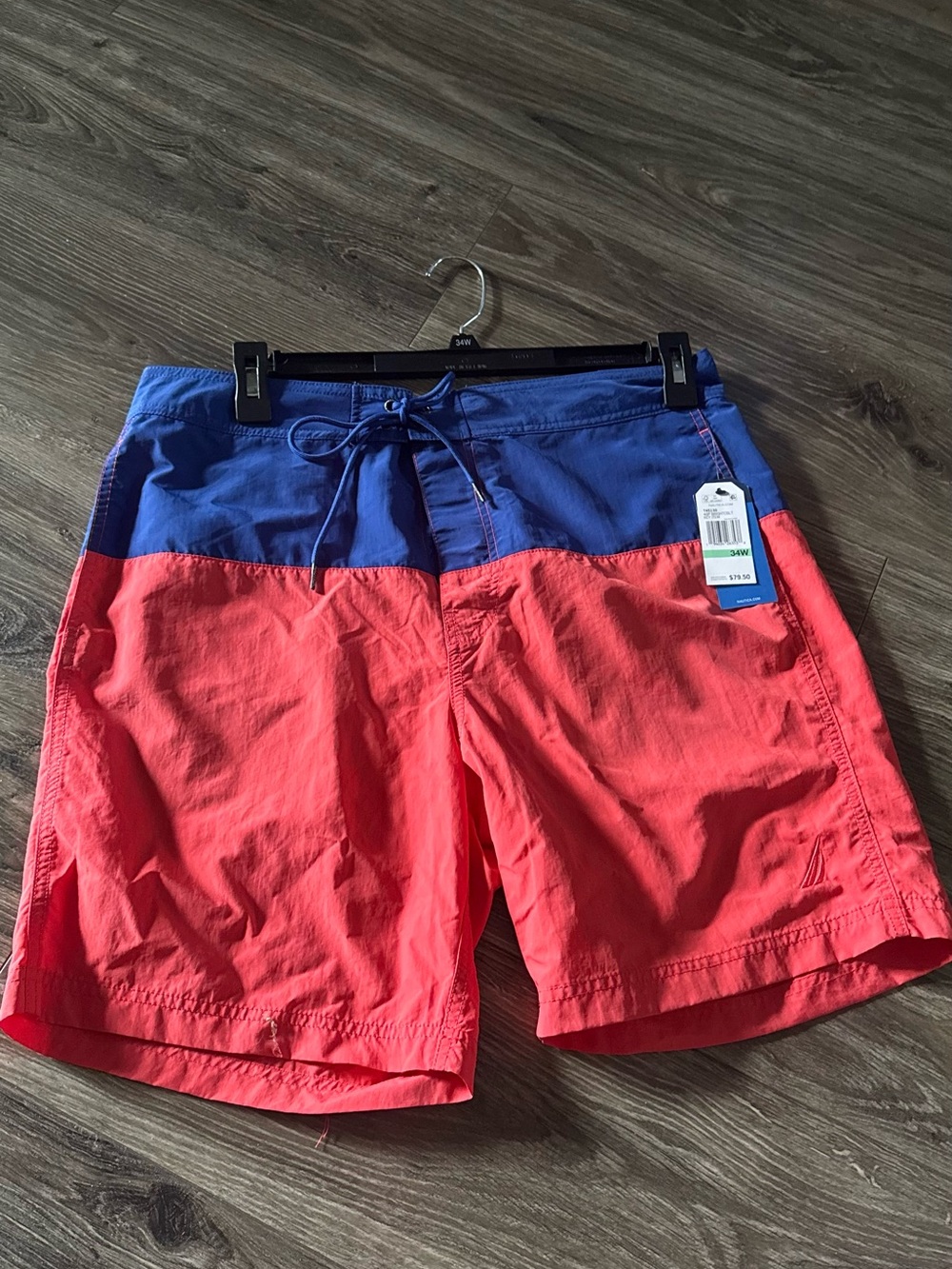 NWT Nautica Blue and Coral Two-Tone Swim Board Shorts